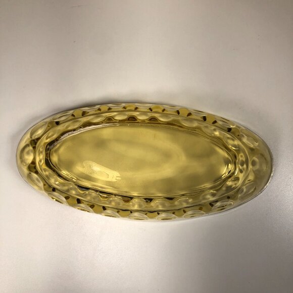 VINTAGE Indiana Glass 10" Amber Brown Oval Relish Serving Dish Thumbprint MCM - Picture 5 of 9